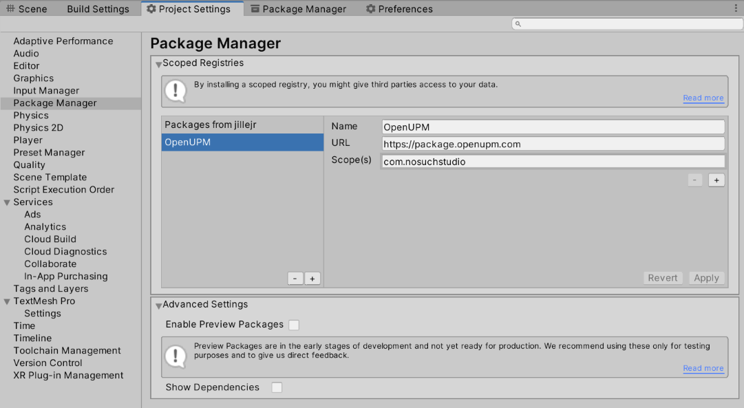 Add OpenUPM scoped registry