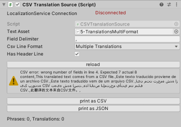 Inspector for CSVTranslationSource with Error