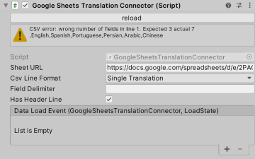 Inspector for GoogleSheetsTranslationConnector with Error